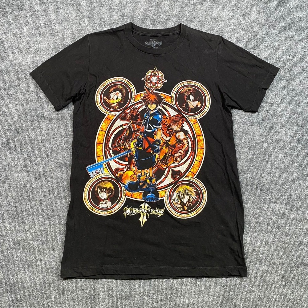 Kingdom Hearts Sora Stained Glass Graphic T-Shirt Mens Medium Black Disney